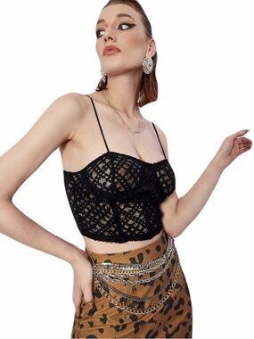 New Solid Black Bustier Soft Lace Cami Spaghetti Strap Tank Top